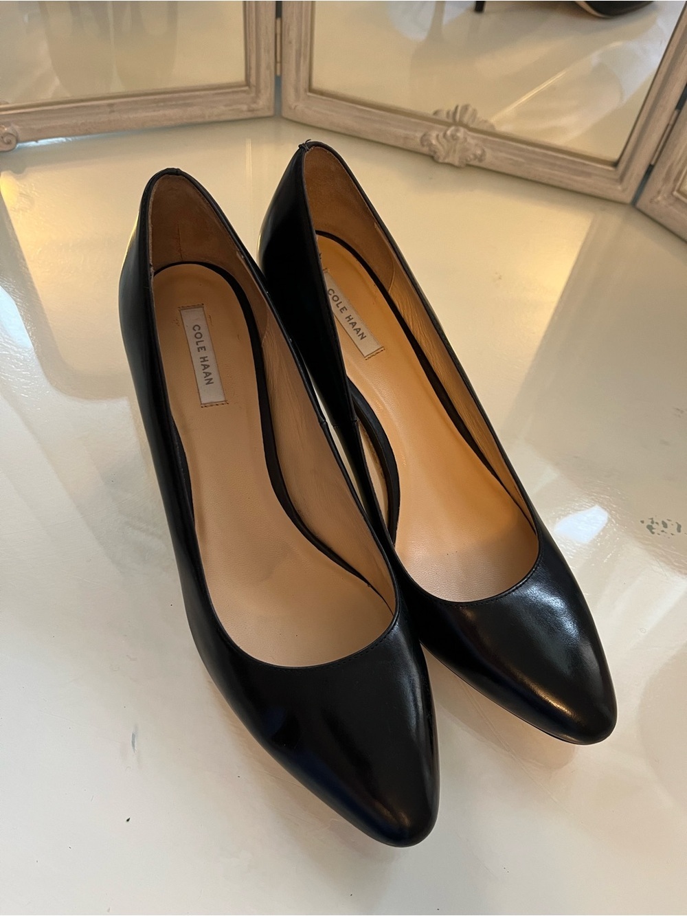 Cole Haan Black Leather Pointed-Toe High Heels
